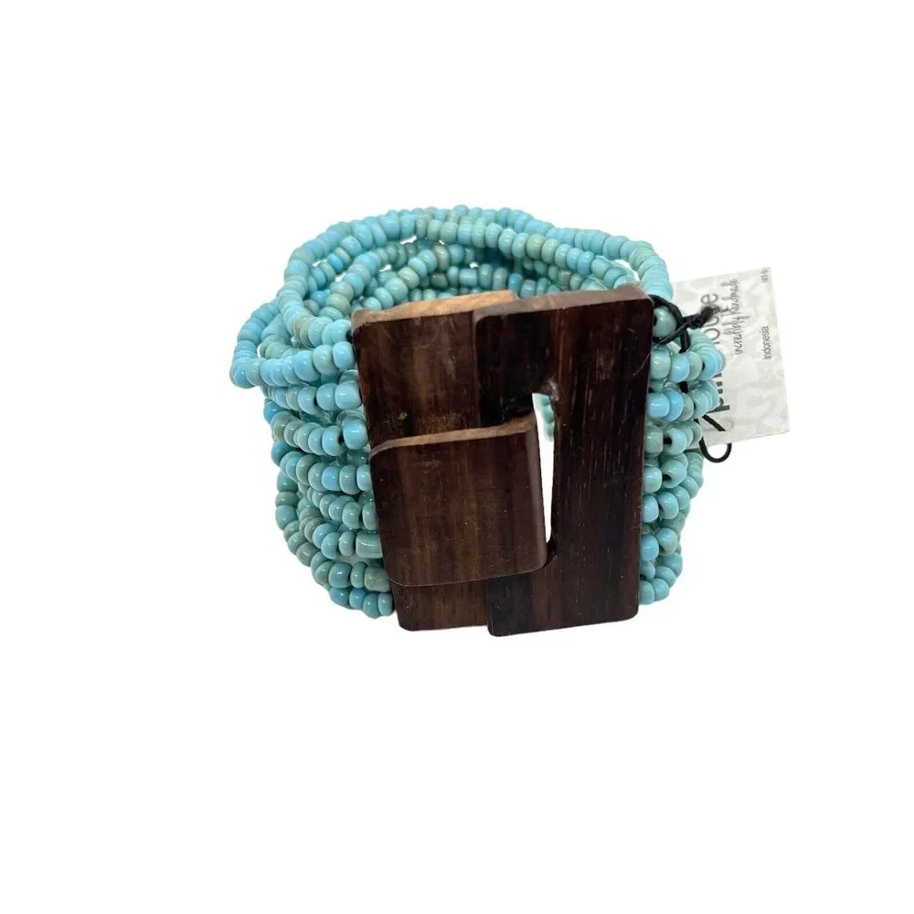 Pink House Style Stretch Bracelet Boho Glass Bead Wood Buckle New with Tag NWT